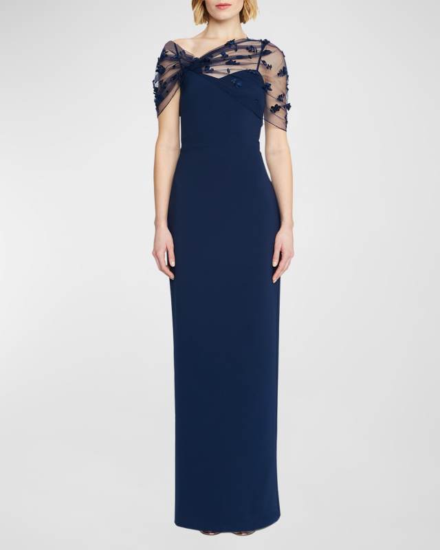 Sofia Floral Applique Tulle & Crepe Gown